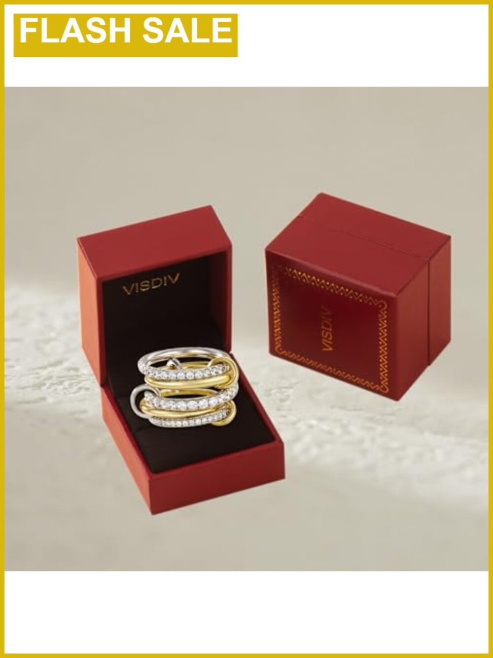 14K Gold Plated Stackable Rings Cubic Zirconia Interlocking Stack Ring Set - Picture 6 of 6